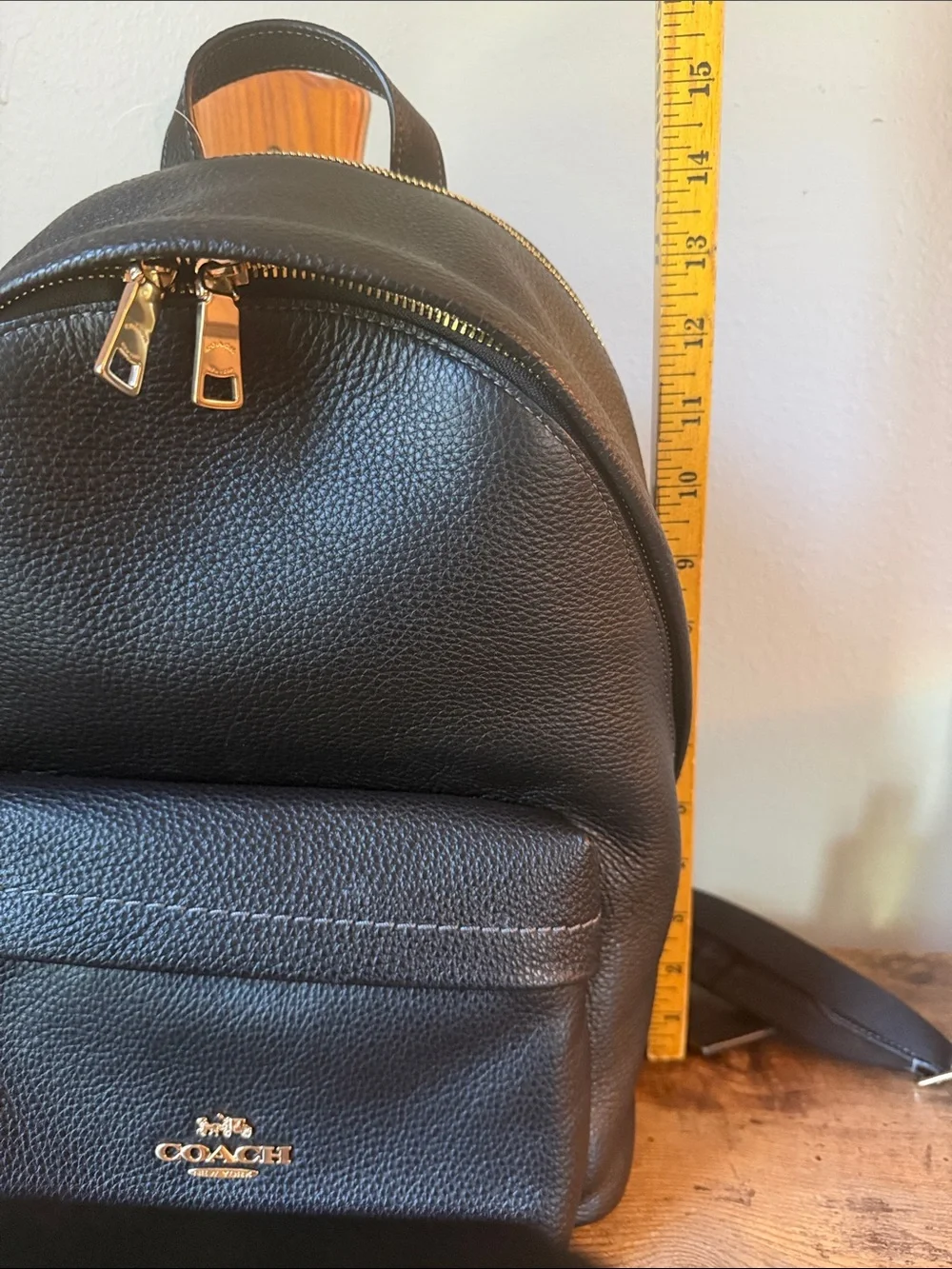 Coach Black Pebbled Leather Backpack with Gold-Tone Accents